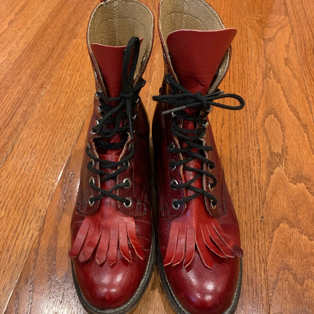 Red Leather Roper Boots - Fits like 6 - 6.5